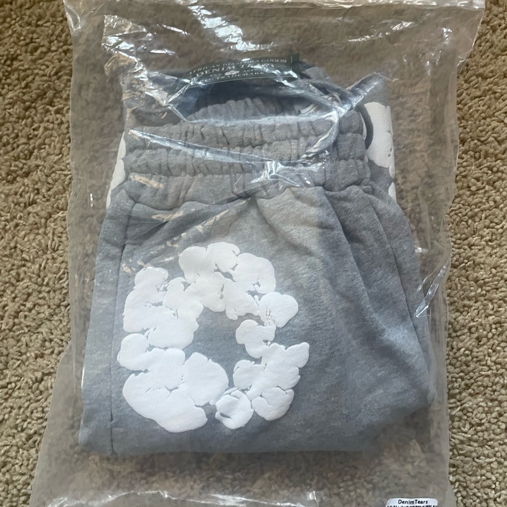 Gray Sweatpants with White Floral Design